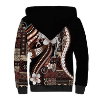 Samoa Siapo Tribal Pattern Sherpa Hoodie Brown Polynesian Plumeria Tapa Motif