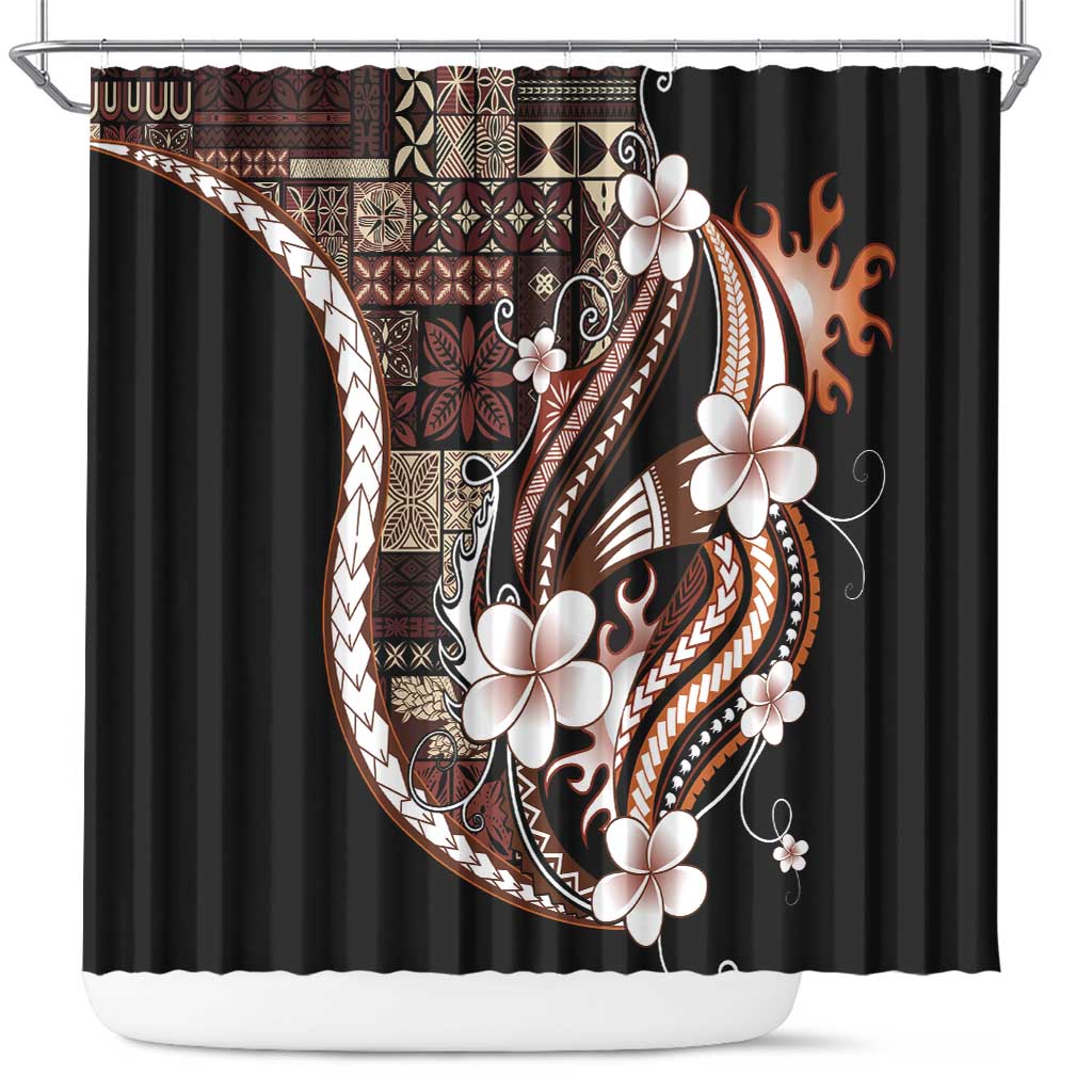 Samoa Siapo Tribal Pattern Shower Curtain Brown Polynesian Plumeria Tapa Motif