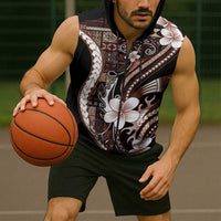 Samoa Siapo Tribal Pattern Sleeveless Zip Hoodie Brown Polynesian Plumeria Tapa Motif LT9 - Polynesian Pride