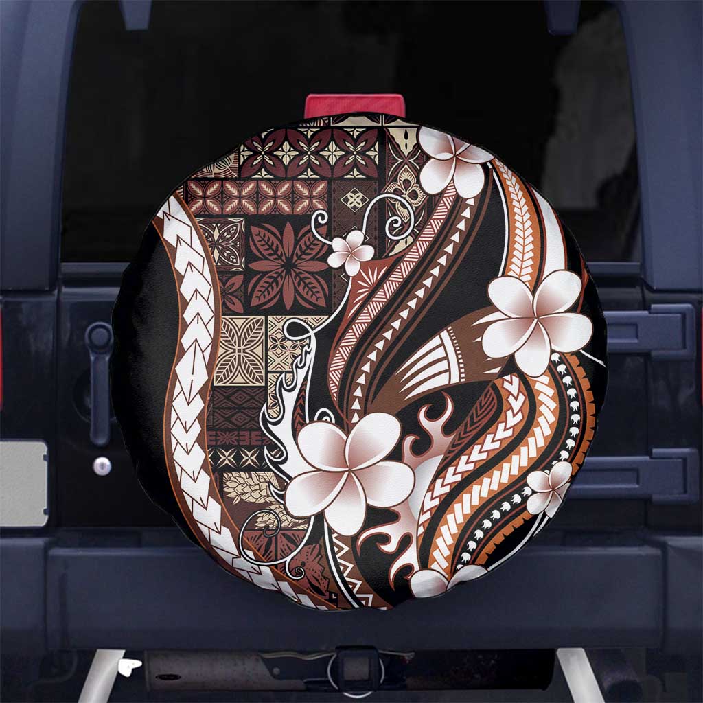 Samoa Siapo Tribal Pattern Spare Tire Cover Brown Polynesian Plumeria Tapa Motif LT9 No hole Brown - Polynesian Pride