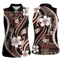 Samoa Siapo Tribal Pattern Women Sleeveless Polo Shirt Brown Polynesian Plumeria Tapa Motif