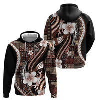 Samoa Siapo Tribal Pattern Zip Hoodie Brown Polynesian Plumeria Tapa Motif