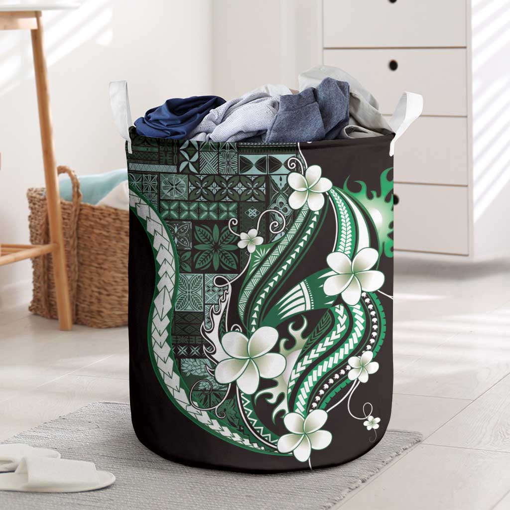 Samoa Siapo Tribal Pattern Laundry Basket Forest Green Polynesian Plumeria Tapa Motif LT9 Green - Polynesian Pride
