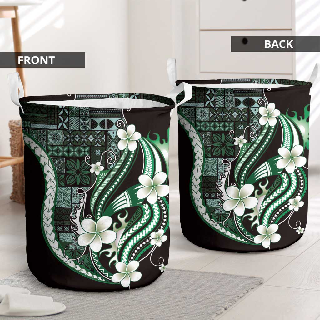 Samoa Siapo Tribal Pattern Laundry Basket Forest Green Polynesian Plumeria Tapa Motif LT9 - Polynesian Pride