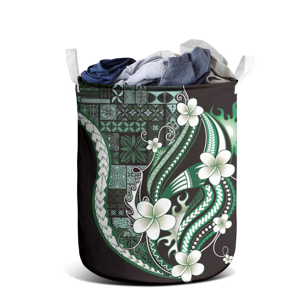 Samoa Siapo Tribal Pattern Laundry Basket Forest Green Polynesian Plumeria Tapa Motif LT9 - Polynesian Pride