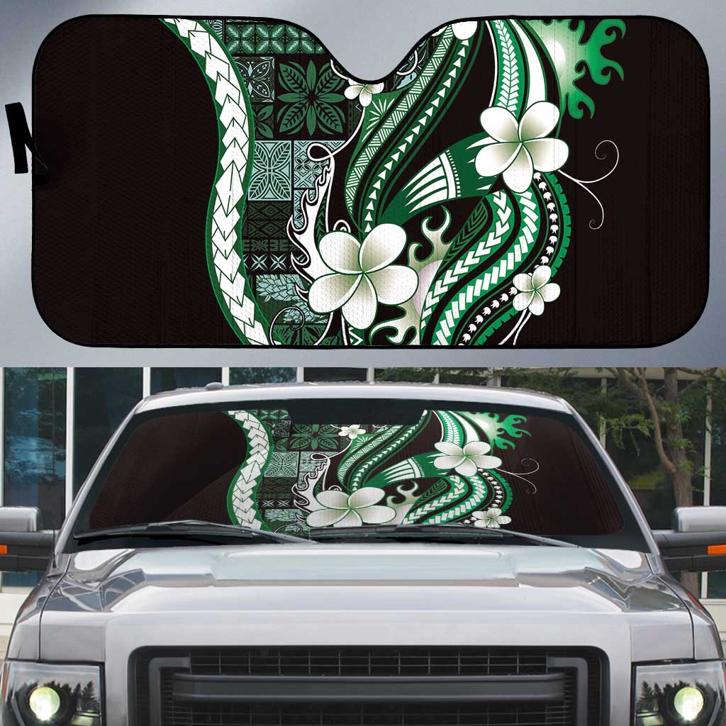 Samoa Siapo Tribal Pattern Auto Sun Shade Forest Green Polynesian Plumeria Tapa Motif