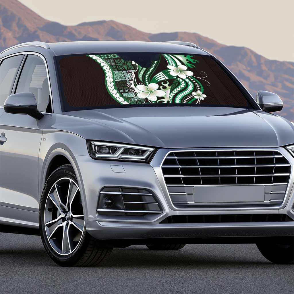 Samoa Siapo Tribal Pattern Auto Sun Shade Forest Green Polynesian Plumeria Tapa Motif
