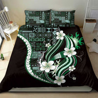 Samoa Siapo Tribal Pattern Bedding Set Forest Green Polynesian Plumeria Tapa Motif