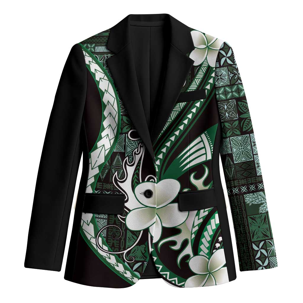 Samoa Siapo Tribal Pattern Blazer Forest Green Polynesian Plumeria Tapa Motif