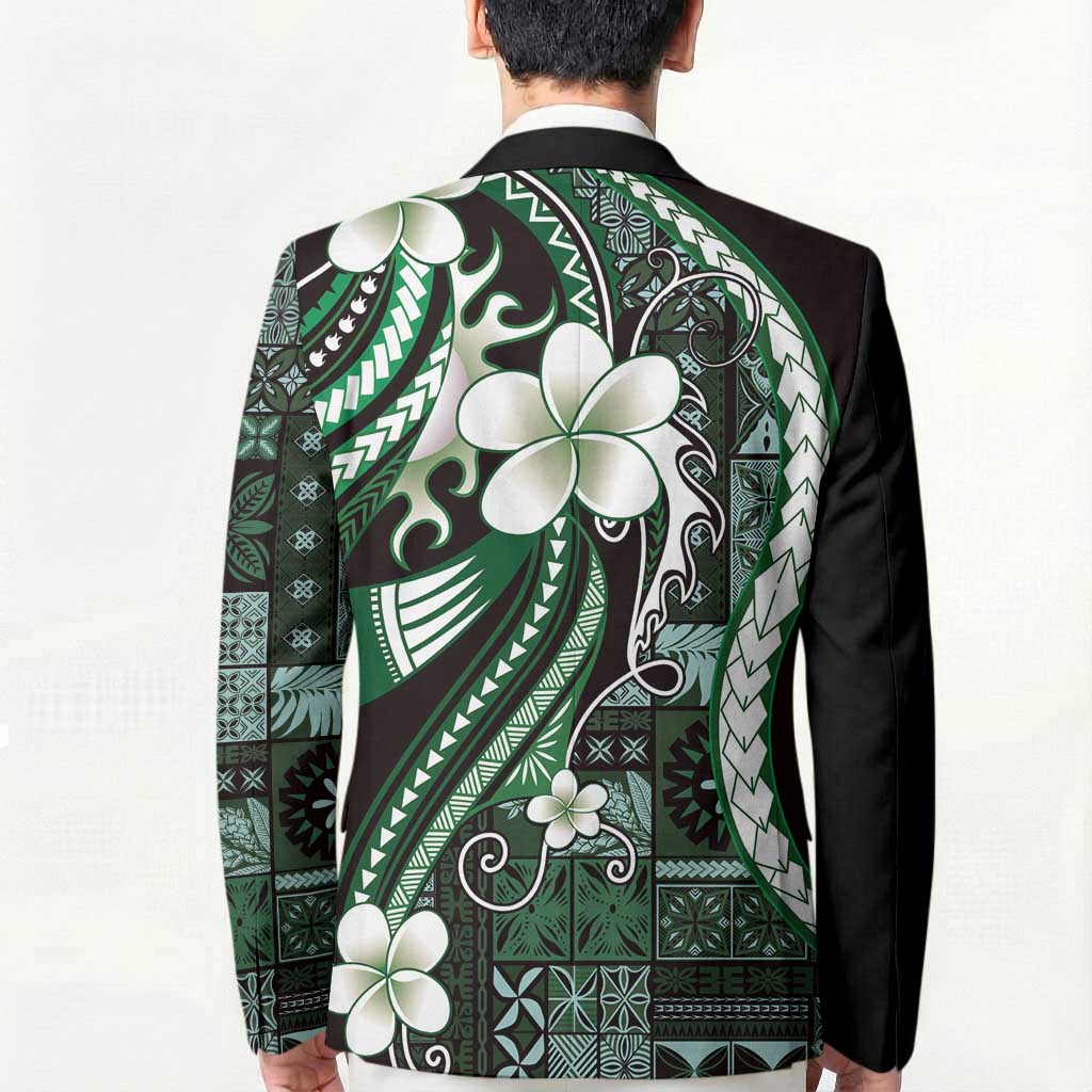 Samoa Siapo Tribal Pattern Blazer Forest Green Polynesian Plumeria Tapa Motif