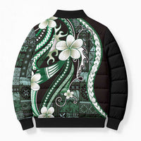 Samoa Siapo Tribal Pattern Bomber Puffer Jacket Forest Green Polynesian Plumeria Tapa Motif