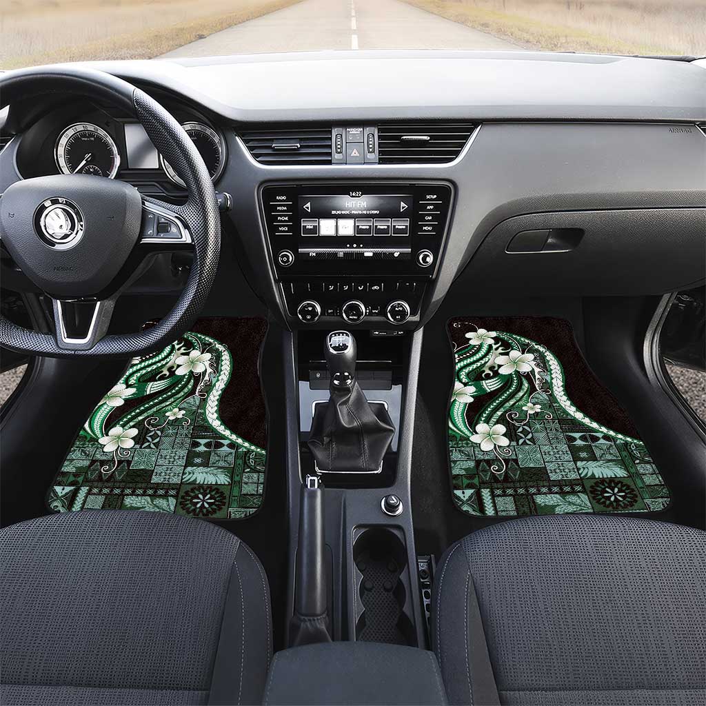 Samoa Siapo Tribal Pattern Car Mats Forest Green Polynesian Plumeria Tapa Motif
