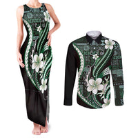 Samoa Siapo Tribal Pattern Couples Matching Tank Maxi Dress and Long Sleeve Button Shirt Forest Green Polynesian Plumeria Tapa Motif LT9 Green - Polynesian Pride