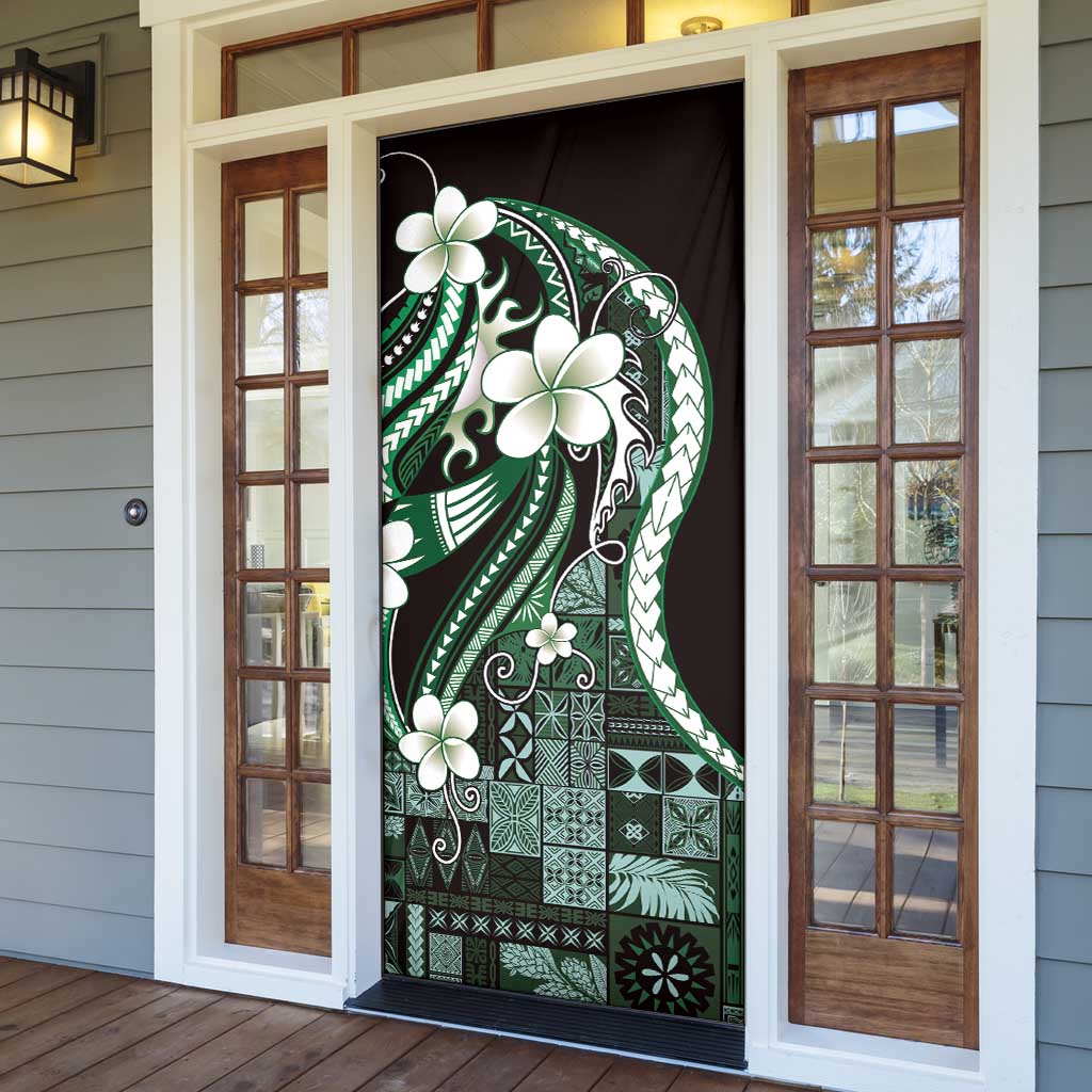 Samoa Siapo Tribal Pattern Door Cover Forest Green Polynesian Plumeria Tapa Motif LT9 - Polynesian Pride