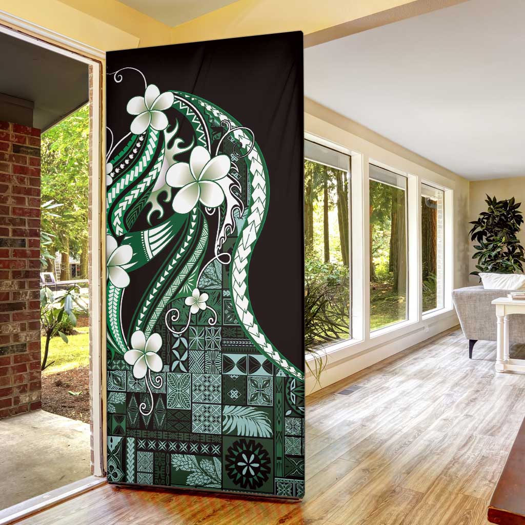 Samoa Siapo Tribal Pattern Door Cover Forest Green Polynesian Plumeria Tapa Motif LT9 - Polynesian Pride