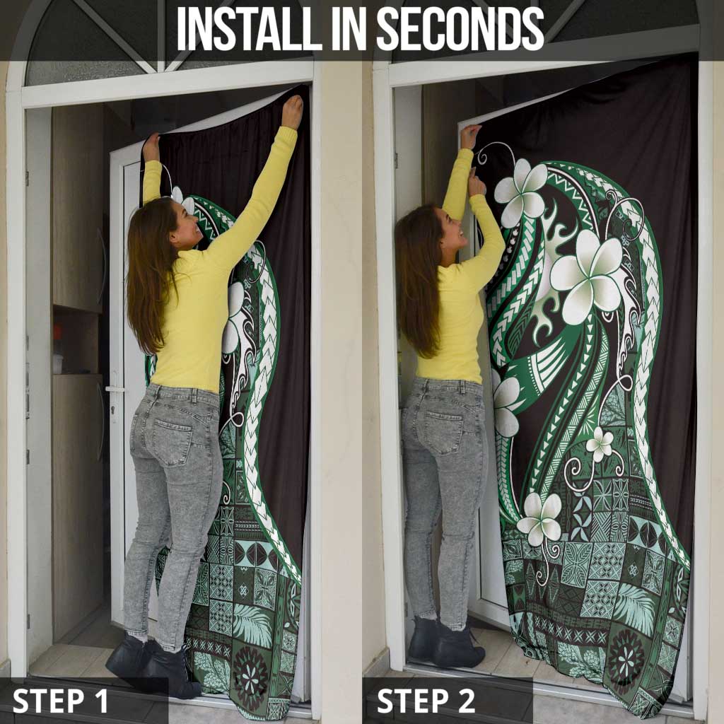 Samoa Siapo Tribal Pattern Door Cover Forest Green Polynesian Plumeria Tapa Motif LT9 - Polynesian Pride