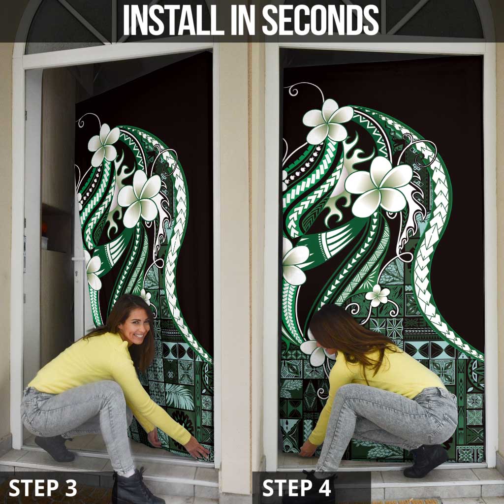 Samoa Siapo Tribal Pattern Door Cover Forest Green Polynesian Plumeria Tapa Motif LT9 - Polynesian Pride