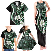 Samoa Siapo Tribal Pattern Family Matching Tank Maxi Dress and Hawaiian Shirt Forest Green Polynesian Plumeria Tapa Motif