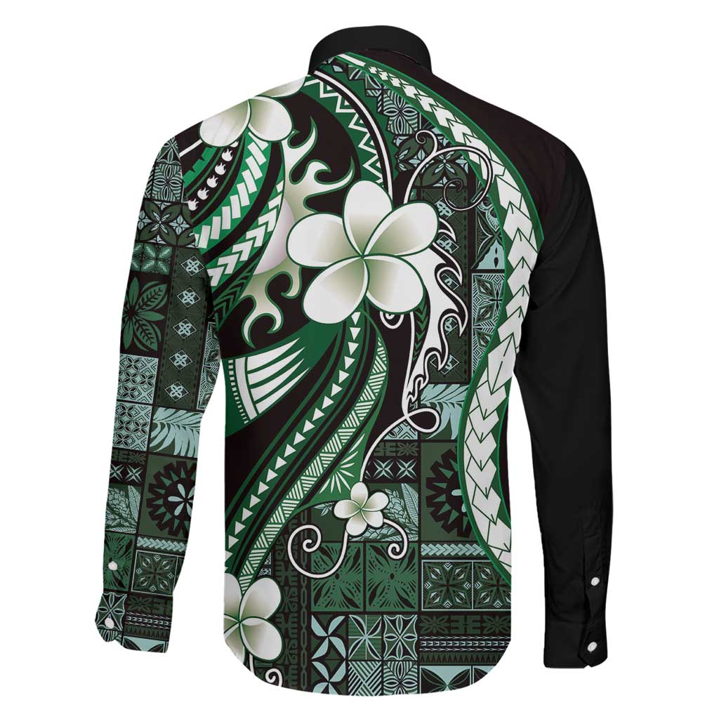 Samoa Siapo Tribal Pattern Family Matching Tank Maxi Dress and Hawaiian Shirt Forest Green Polynesian Plumeria Tapa Motif