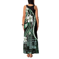Samoa Siapo Tribal Pattern Family Matching Tank Maxi Dress and Hawaiian Shirt Forest Green Polynesian Plumeria Tapa Motif