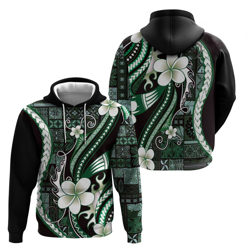 Samoa Siapo Tribal Pattern Hoodie Forest Green Polynesian Plumeria Tapa Motif LT9 - Polynesian Pride