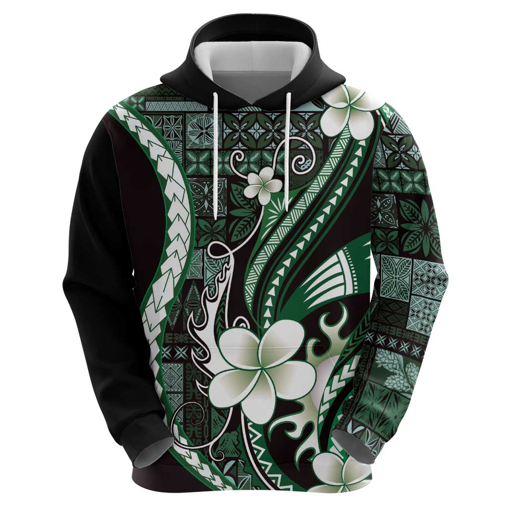 Samoa Siapo Tribal Pattern Hoodie Forest Green Polynesian Plumeria Tapa Motif LT9 - Polynesian Pride