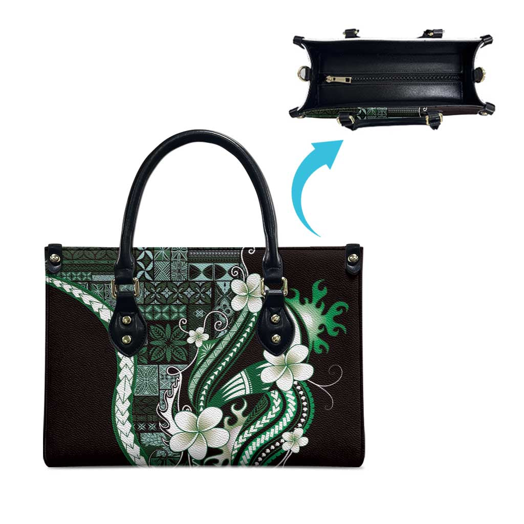 Samoa Siapo Tribal Pattern Leather Bag Forest Green Polynesian Plumeria Tapa Motif