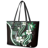 Samoa Siapo Tribal Pattern Leather Tote Bag Forest Green Polynesian Plumeria Tapa Motif