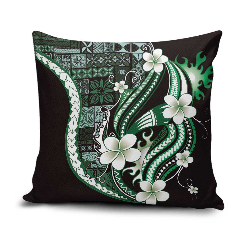 Samoa Siapo Tribal Pattern Pillow Cover Forest Green Polynesian Plumeria Tapa Motif