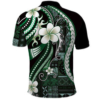 Samoa Siapo Tribal Pattern Polo Shirt Forest Green Polynesian Plumeria Tapa Motif