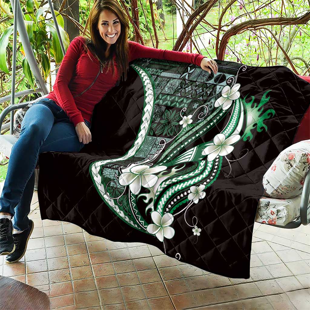 Samoa Siapo Tribal Pattern Quilt Forest Green Polynesian Plumeria Tapa Motif LT9 - Polynesian Pride
