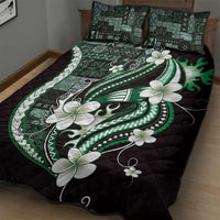 Samoa Siapo Tribal Pattern Quilt Bed Set Forest Green Polynesian Plumeria Tapa Motif