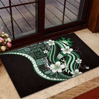 Samoa Siapo Tribal Pattern Rubber Doormat Forest Green Polynesian Plumeria Tapa Motif