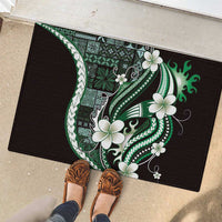 Samoa Siapo Tribal Pattern Rubber Doormat Forest Green Polynesian Plumeria Tapa Motif