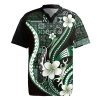 Samoa Siapo Tribal Pattern Rugby Jersey Forest Green Polynesian Plumeria Tapa Motif