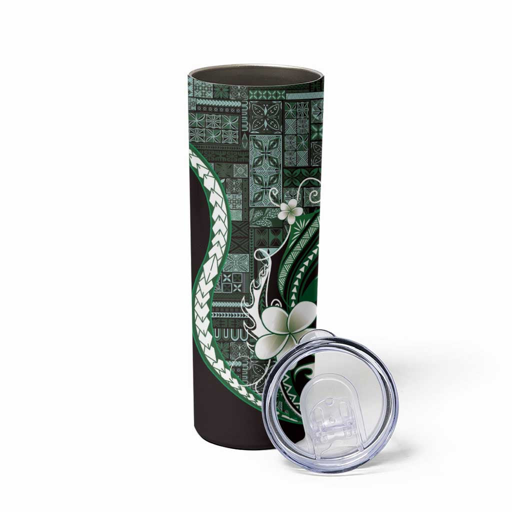 Samoa Siapo Tribal Pattern Skinny Tumbler Forest Green Polynesian Plumeria Tapa Motif