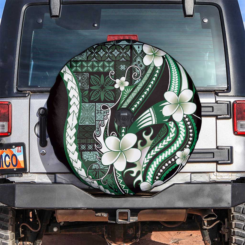 Samoa Siapo Tribal Pattern Spare Tire Cover Forest Green Polynesian Plumeria Tapa Motif