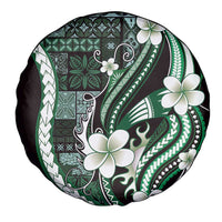 Samoa Siapo Tribal Pattern Spare Tire Cover Forest Green Polynesian Plumeria Tapa Motif
