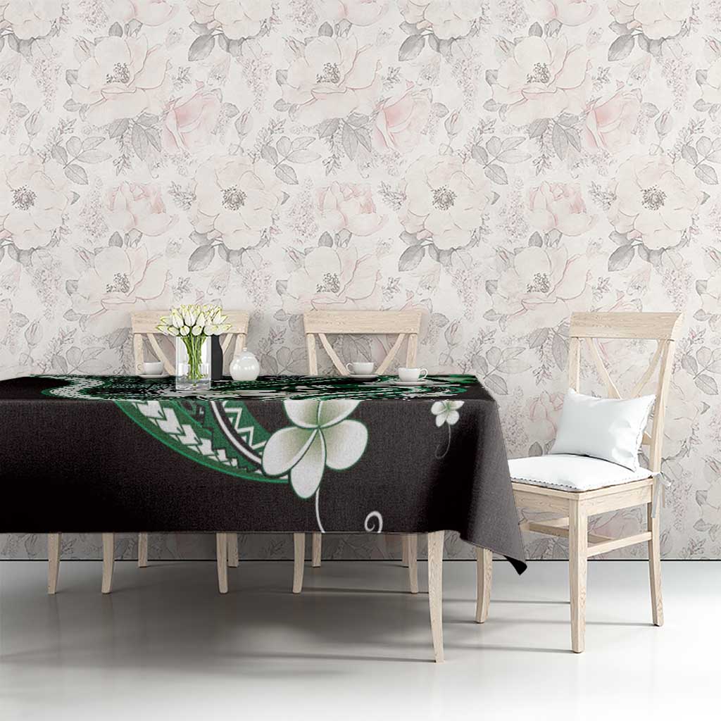 Samoa Siapo Tribal Pattern Tablecloth Forest Green Polynesian Plumeria Tapa Motif