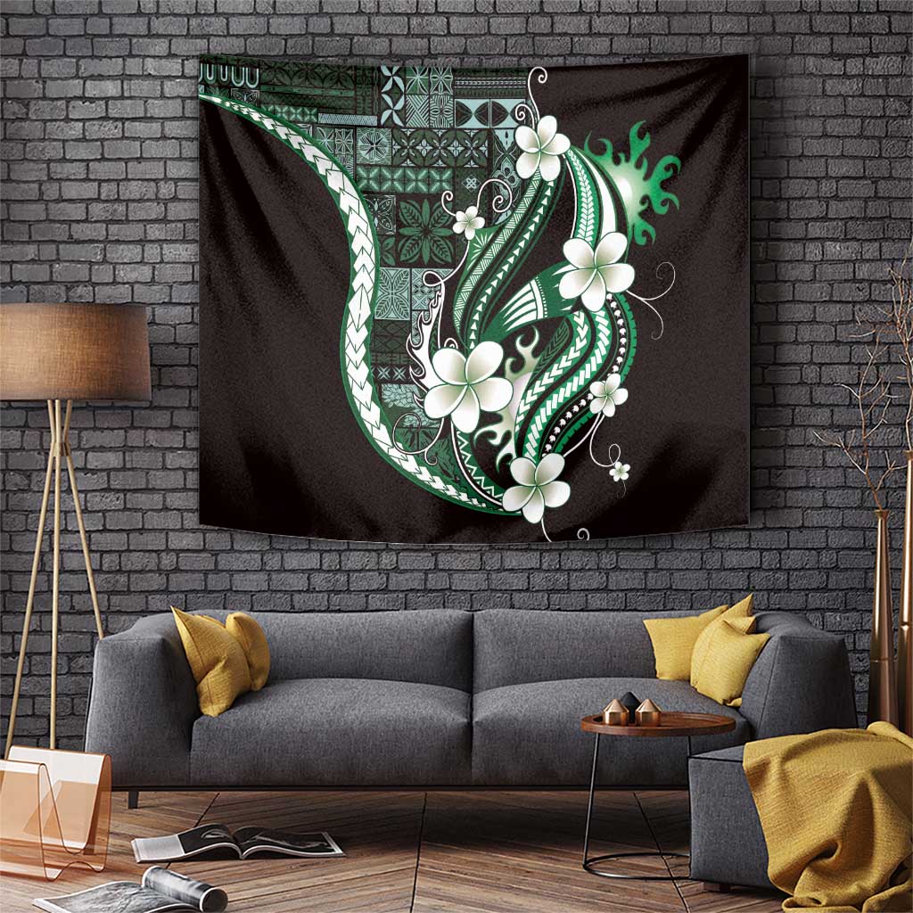 Samoa Siapo Tribal Pattern Tapestry Forest Green Polynesian Plumeria Tapa Motif