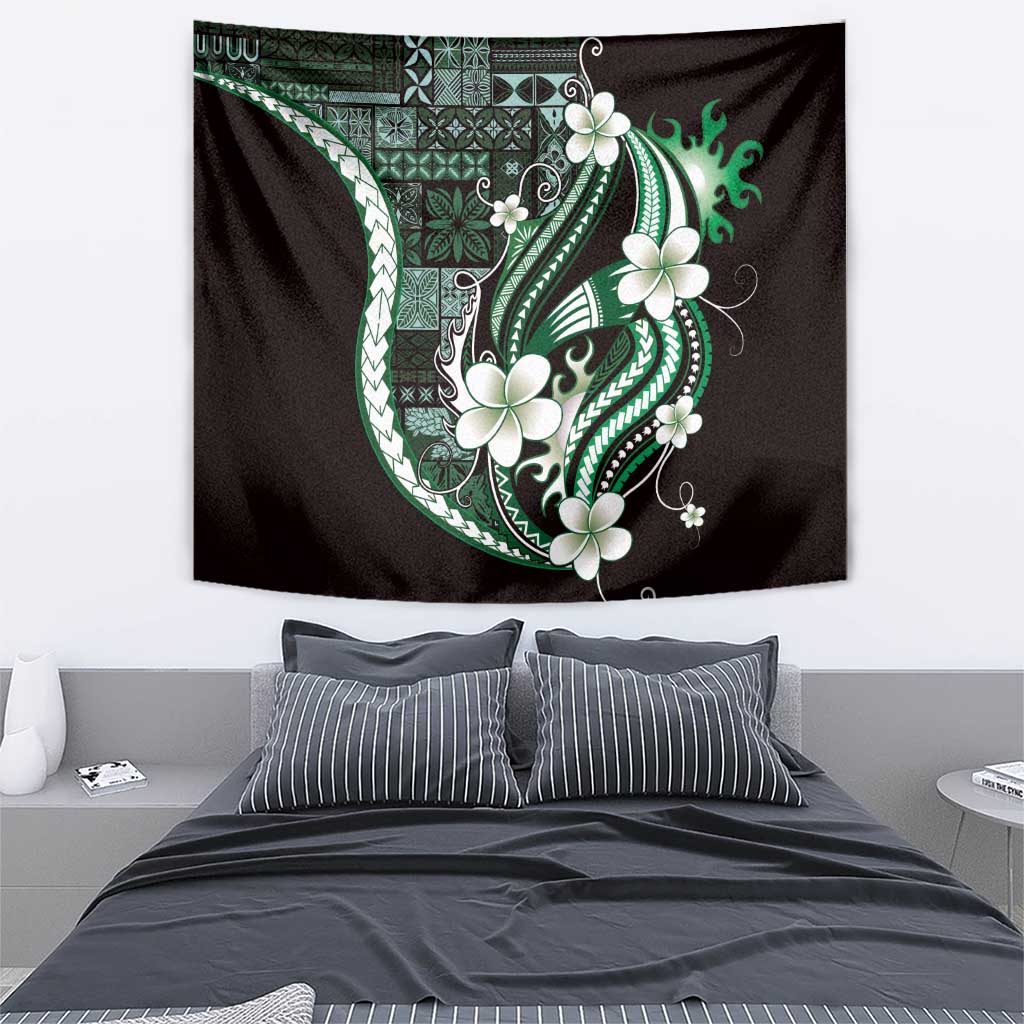 Samoa Siapo Tribal Pattern Tapestry Forest Green Polynesian Plumeria Tapa Motif