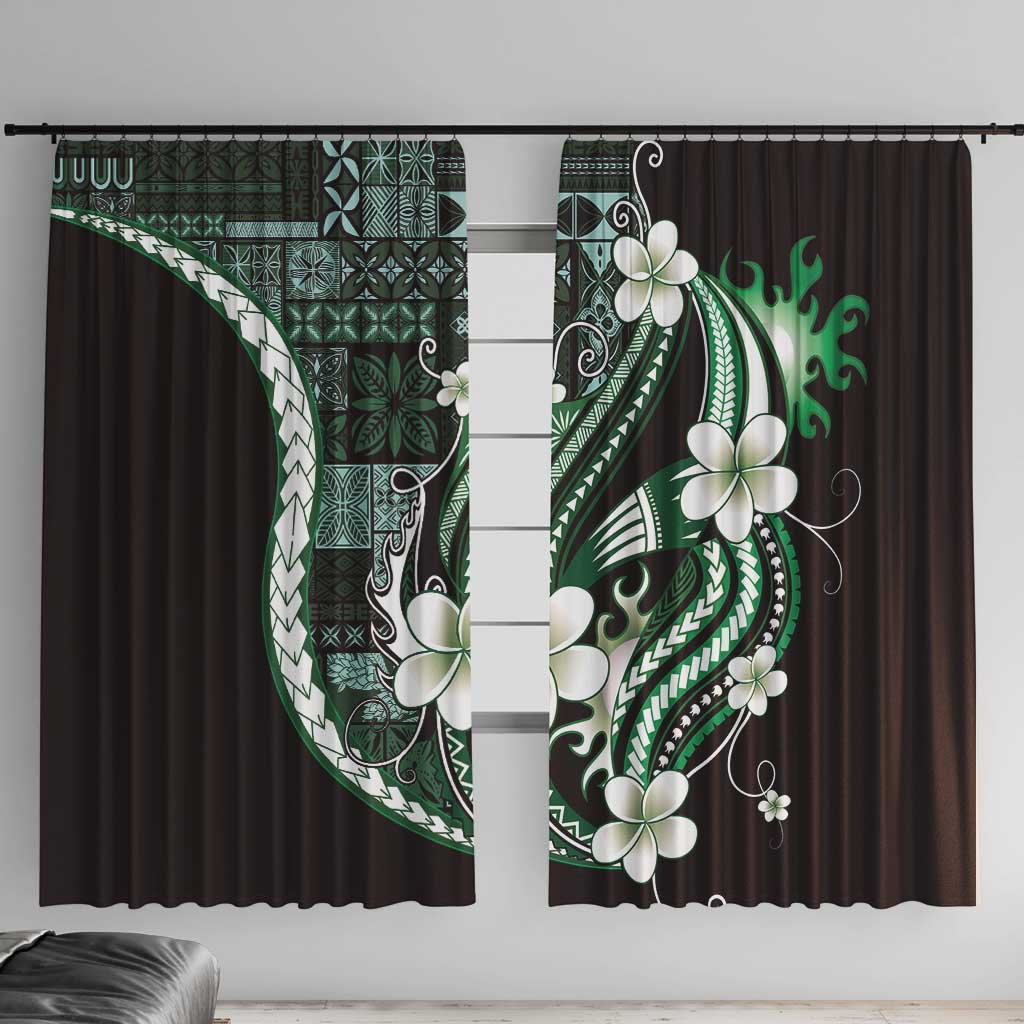 Samoa Siapo Tribal Pattern Window Curtain Forest Green Polynesian Plumeria Tapa Motif