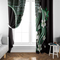 Samoa Siapo Tribal Pattern Window Curtain Forest Green Polynesian Plumeria Tapa Motif