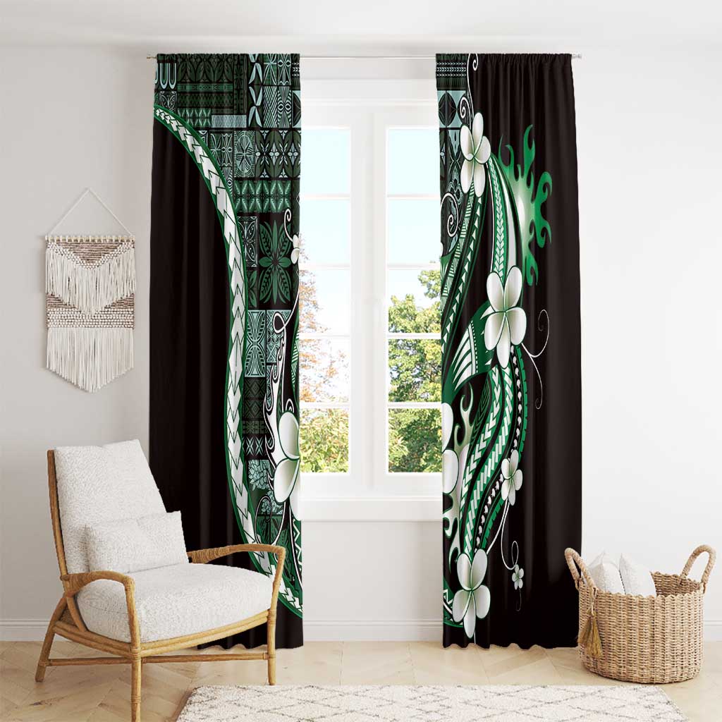 Samoa Siapo Tribal Pattern Window Curtain Forest Green Polynesian Plumeria Tapa Motif