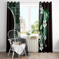Samoa Siapo Tribal Pattern Window Curtain Forest Green Polynesian Plumeria Tapa Motif
