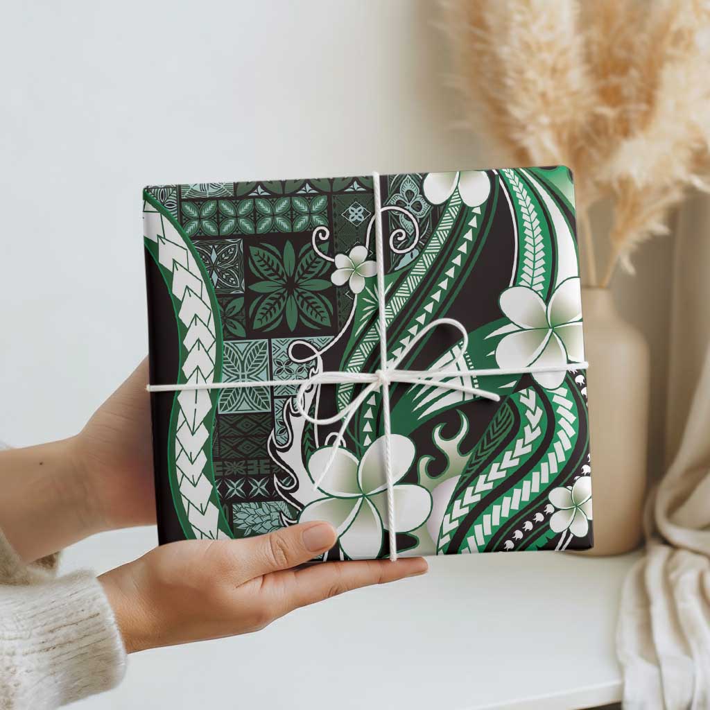 Samoa Siapo Tribal Pattern Wrapping Paper Forest Green Polynesian Plumeria Tapa Motif