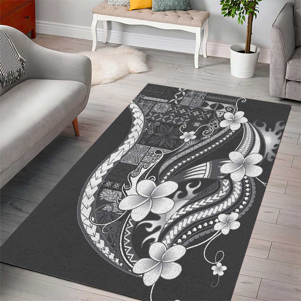 Samoa Siapo Tribal Pattern Area Rug Light Gray Polynesian Plumeria Tapa Motif