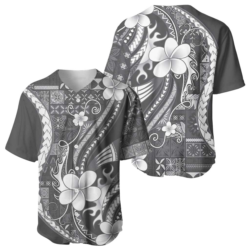 Samoa Siapo Tribal Pattern Baseball Jersey Light Gray Polynesian Plumeria Tapa Motif