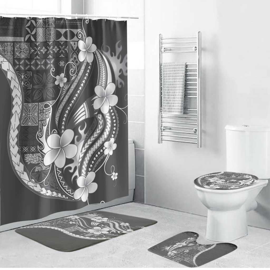Samoa Siapo Tribal Pattern Bathroom Set Light Gray Polynesian Plumeria Tapa Motif