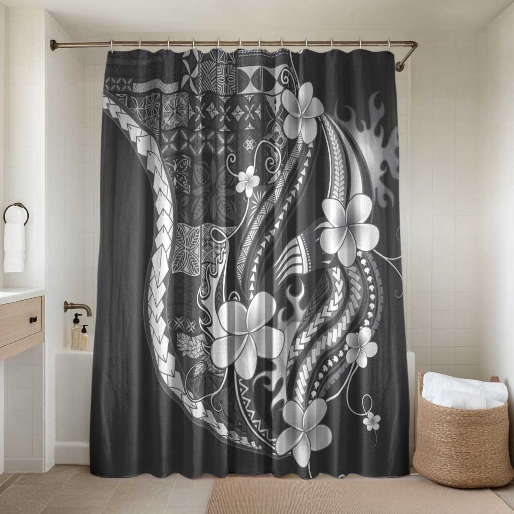 Samoa Siapo Tribal Pattern Bathroom Set Light Gray Polynesian Plumeria Tapa Motif